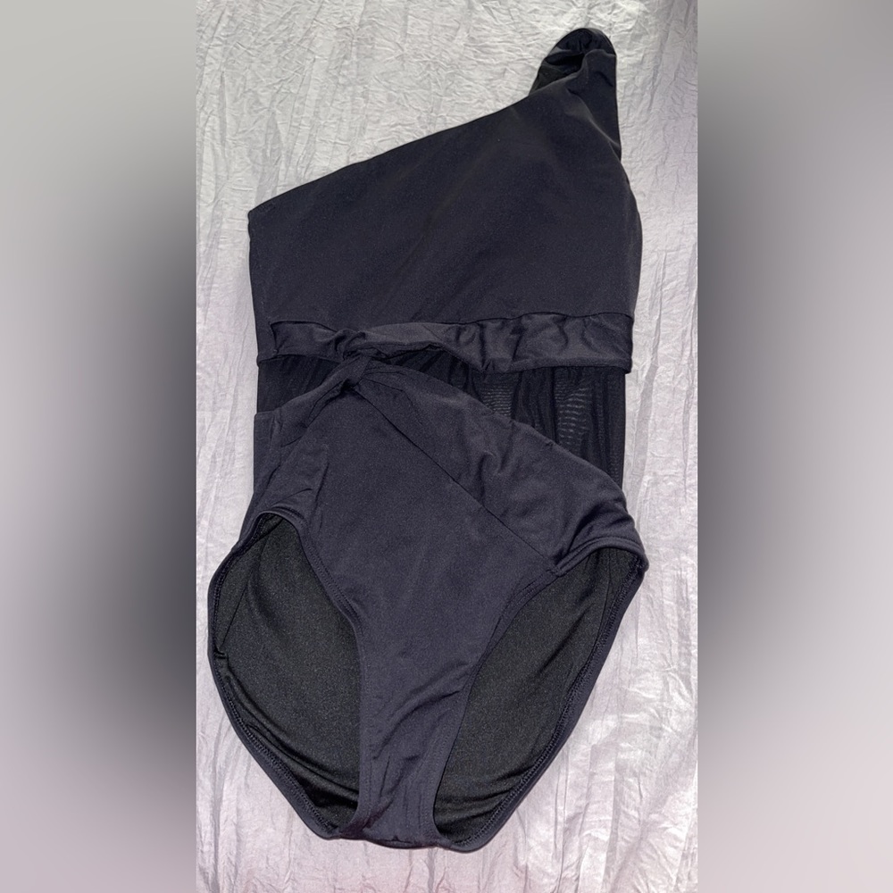 Black and mesh one piece swimsuit
